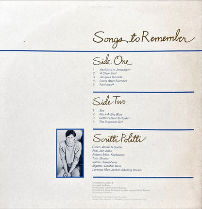 Scritti Politti - Songs To Remember - preppy records